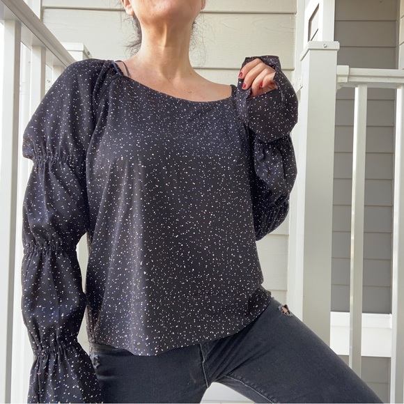 CECE Tiered Sleeve Dot Blouse in Rich Black - Picture 8 of 8